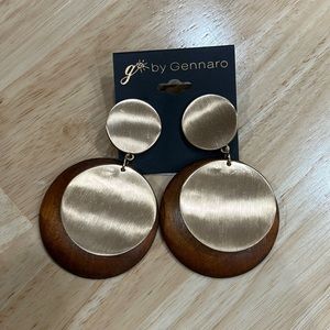 ✨ 6 for 20 Gold plated brass and wooden disc dangling fashion earrings